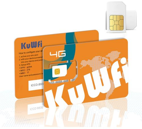 KuWFi Wireless SIM 4G/3G - Kit di SIM card 3-in-1 per Nano/Micro/Standard, piani wireless da 30/180 giorni per router e telecamere di sicurezza, SIM card per operatori europei come TIM/Vodafone/SFR