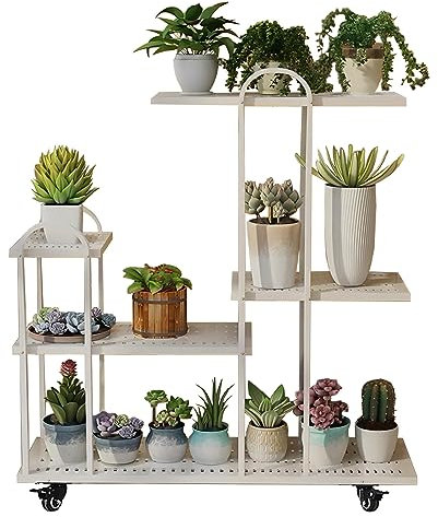 IBOWZ Blumenregal Pflanzenregal Blumentopfständer-Halter, 5-stufiger Pflanzenständer aus Metall für den Innenbereich, Tragkraft: 150 kg, Pflanzenregalhalter, Blumentopf-Organizer-Gestell mit Rädern