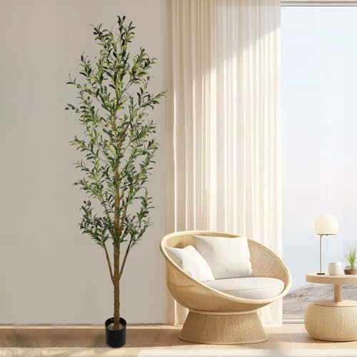 Perdisheng Olivo sintético de 7 pies, plantas altas de olivo falso, textura realista, árbol de seda de olivo en maceta, olivos artificiales para interiores y exteriores, para decoración del hogar,