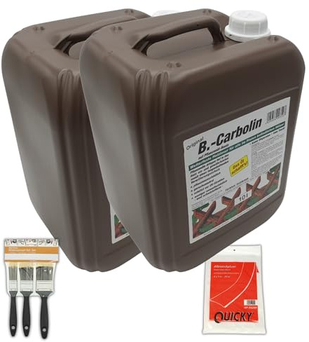 URBAN UNIQUE Original 2x B.Carbolin 10 Liter umweltfreundlicher Holzanstrich inkl. kostenlosem 3er Pinsel-Set und 20 m² Abdeckplane; perfekter Holzschutz für Innen- und Außenbereiche