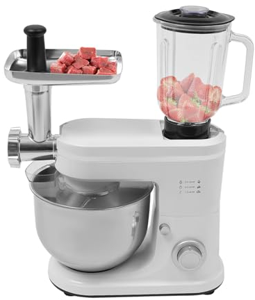 Batidora de cocina multifunción con picadora de carne, amasadora, multifuncional, robot de cocina universal, 6 velocidades de mezcla con exprimidor de 1,5 L, 700 W (plata)