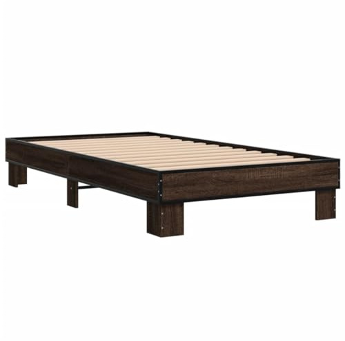 vidaXL Sängram brun ek 100x200 cm konstruerat trä och metall, säng, gästsäng, enkelsäng, sovrumsmöbler, sängbotten