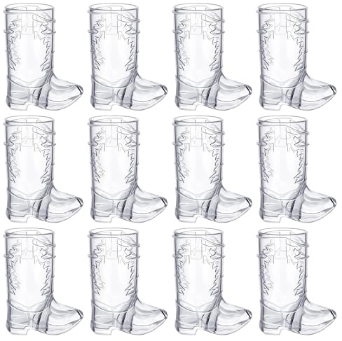 PORUPAEL Mini Cowboy Boot Shot Glasses 1 Oz, Plastic Western Beer Mugs, Reusable Boot Cups, Clear Shot Glass for Theme Parties Decorations (12 Pcs)