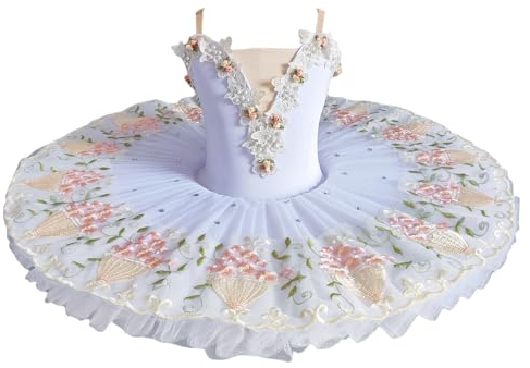 Xytraiihw Weißes Professionelles Ballett-Tutu, 2024 Ballett-Tanz-Wettbewerbskostüm Für Mädchen Platter Pancake Tutu Ballerina-Partykleid,Weiß,160