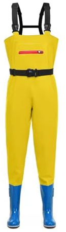 Watstiefel PVC-Wathose Mit Stiefeln Für Damen, Leichte, Wasserdichte Wathose Für Angeln Und Jagen, Rutschfest Und Atmungsaktiv(Yellow,40 EU)
