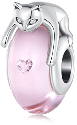 Gatto Perlina in vetro di Murano per bracciali Pandora, Ciondolo con perlina rosa in argento sterling 925, Regalo per mamma amica