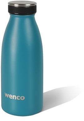 wenco Trinkflasche Edelstahl 0,35l / 350ml isoliert und auslaufsicher für kalte und heiße Getränke auch als Thermoskanne verwendbar BPA frei – blau, carribean blue