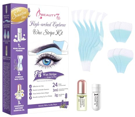 Beauty7 Hochgewölbte Augenbrauen Wachsstreifen Fit Wax Strips vorgeschnitten augenbrauen wachs 24stk wax streifen mit Perlenpulver & Kamillenöl enthaarungsstreifen für sensible Haut