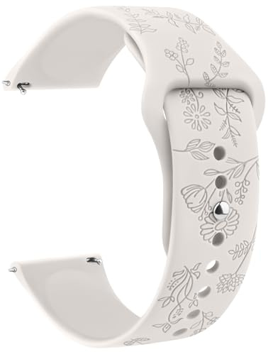 ZGCE Floral Gravierte Armband 20mm 22mm Uhrenarmbänder, Wasserdichtes Silikon Armbänder, Mit Schnellverschluss Verstellbares Ersatzarmband für Herren Damen (20mm, Sternenlicht)