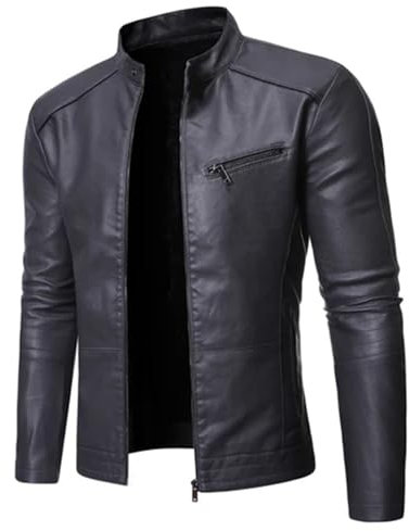 PU Casual Giacca In Pelle Uomo Primavera Autunno Cappotto Motociclista Slim Fit Outwear Abbigliamento Maschile, Grigio scuro9, L
