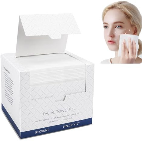 Serviettes Visage XL,Serviette Jetable pour le Visage,Lot de 50 Mouchoirs en Coton Biodégradables,pour les Soins de la Peau,les Lingettes de Maquillage,les Lingettes pour le Visage