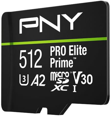 PNY Scheda microSDXC 512GB PRO Elite Prime Class 10 U3 V30 A2 + Adattatore SD - fino a 200MB/s, Class 10, U3, V30, A2, 4K UHD, Full HD, UHS-I