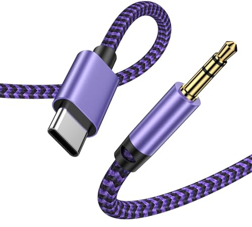 Aux Kabel USB C Auto 1M, Typ C 3,5mm Klinke auf USB C Audio Aux Kabel | für Samsung Galaxy S26/S25 Ultra/S24/S23/S22 Ultra,A55,iPhone 17 Pro Max/16 Pro Max iPad Pro, Auto-Lautsprecher,Lila