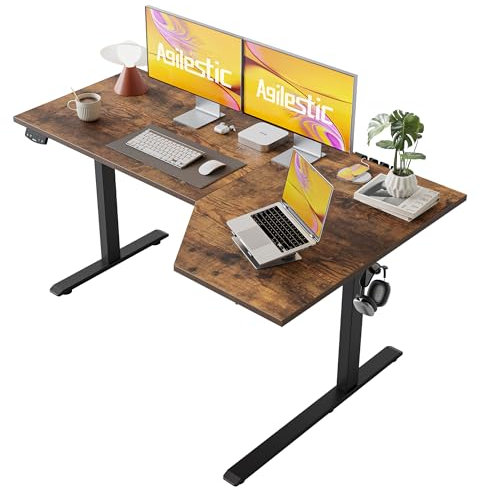 Agilestic Elektrischer Stehschreibtisch, L-förmiger 150 cm höhenverstellbarer Schreibtisch, Sitz- und Stehtisch für Home Office, ergonomischer aufsteigender Computertisch mit Splice Board, Hellbraun