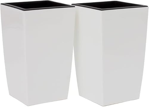 Stolmet Tall Square Planter - Available in Glossy White or Glossy Graphite - Modern Design (Glossy White, 30L Set of 2)