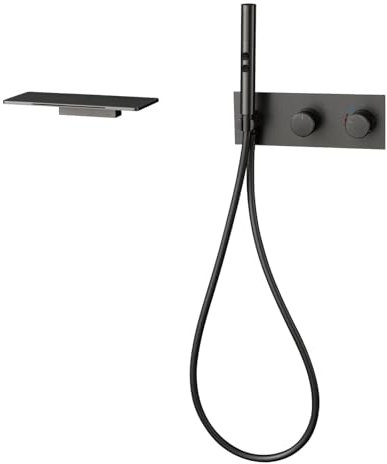 Miscelatore Vasca da Bagno Grigio Rubinetti Cascata Parete Miscelatore Doccia con Deviatore Kit Doccia con Soffione e Doccetta