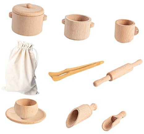 Toyvian 1juego Té De Madera para Niñas Juguete De Cocina Infantil para Fiestas De Té para Juego De rol y Desarrollo De Habilidades Motoras Educativo para Niño Niña y Niñas