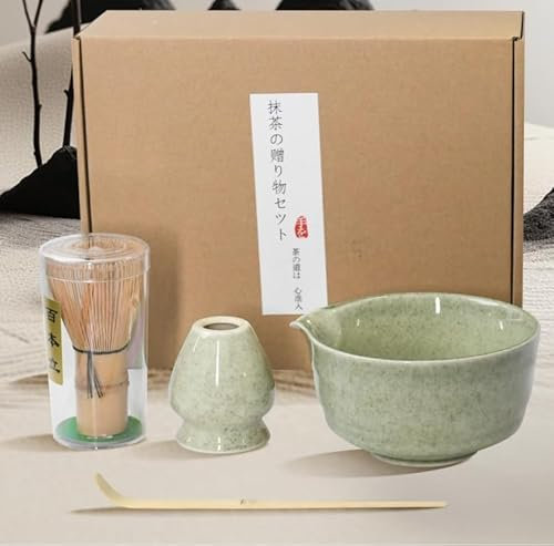Luziyun Te Matcha Kit 4 Piezas Matcha Set Batidor Matcha Accesorios te Matcha CeráMica Cuenco Matcha te Matcha Kit Completo Juego De Regalos Hechos a Mano Japoneses