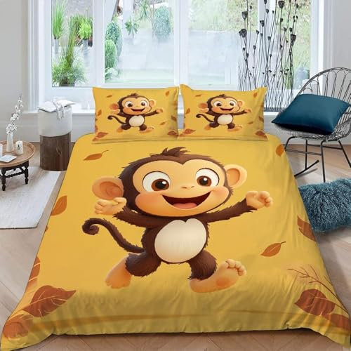 YZQGLHP AFFE Bettwäsche 220x240 Gelb, Wendebettwäsche & Zimmer Deko, Weiche Microfaser Bettbezug Set 2 Teilig, 2 Kissenbezug 80x80, mit Reißverschluss