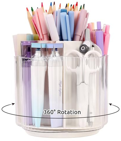 KONVINIT Pot à Crayons Organisateur De Bureau Rotatif avec 6 Compartiments PP Bureau Organisation