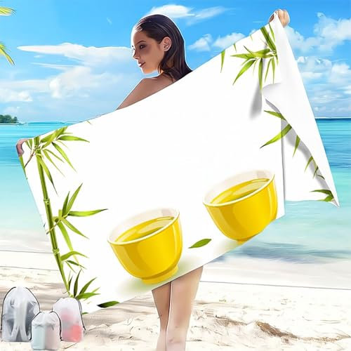 Telo Mare Microfibra Spiaggia 80 x 160mm Telo Mare Grande Giallo Antisabbia Asciugatura Rapida, Ultra Assorbente Salvietta da Compatta Salvaspazio Asciugamano Microfibra per Piscina Spiaggia Bambù 2-G
