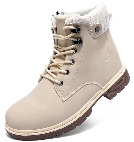 VTASQ Stivali Donna Inverno Scarpe da Neve Impermeabili Stivaletti Pelliccia Stringate Outdoor Stivali da Trekking Caldi Snow Boots GR.37-42 Beige-40EU