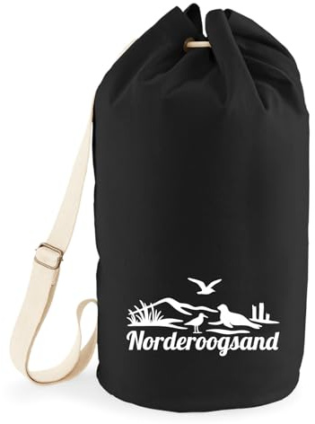 Huuraa Seesack Norderoogsand Strandmotiv 20 Liter Black Baumwolle Rucksack Geschenkidee