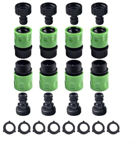 Set di adattatori per tubi flessibili ad attacco rapido, include 4 connettori femmina e 4 maschi per tubi da giardino da 3/4 di pollice