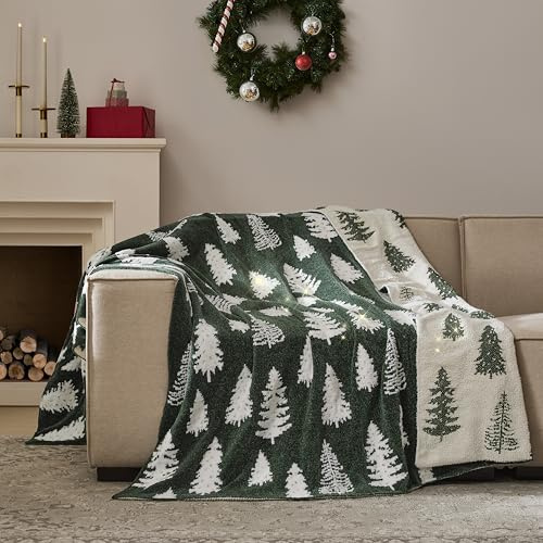 R.SHARE Weihnachtsdecke Kuscheldecke Flauschig Weihnachts Decke mit Goldfaden Warm Winter Weich Sofadecke Weihnachten Sofaüberwurf Wohndecke Couchdecke,125 x 150 cm,Grün