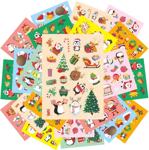 465 Stück Aufkleber Weihnachten,Kinder Weihnachten Sticker,Weihnachtssticker mit niedlichen Weihnachtsmotiven,Weihnachtsmann Pinguin Schneemann Winter Aufkleber,für Scrapbooking Geschenke Basteln