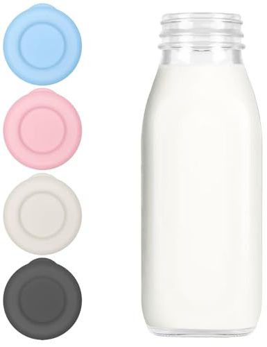 4 Pack Reusable Silicone Bottle Caps, 48mm Replacement Lids for Glass Milk Bottles, Compatible with Stanpac & Libbey, Colourful Leak-Proof Tops