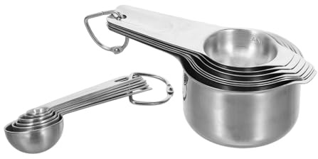 TOBBOMEY 2 Juegos Tazas y Cucharas Medidoras Inoxidable Resistentes Ergonómicas y Anidadas para Cocina y Repostería para Ingredientes Secos y Líquidos con Precisión