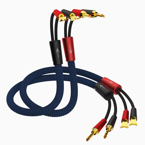 Monosaudio Paar High-End HiFi Lautsprecherkabel, 13AWG, 3m Kabel mit Vergoldeter Bananen und Spaten für Verstärker, AV-Receiver, Lautsprecher CD/DVD Decoder (Spaten zu Bananen)