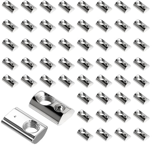60 stycken spårstenar med kulspår 6, 20-serien M5-spårstenar kolstål glidmutter med fjäderboll, T-spårstenar set för aluminium C-profil 3D-skrivare CNC, europeiska standarder