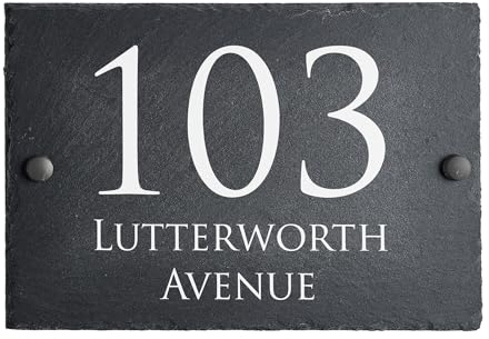 House Signs Direct Bespoke Slate House Sign, Rustic Grey, Weatherproof | Natural grey slate plaque with screws and wall fixings, available in two sizes (20x15cm and 30x20cm), weather-resistant