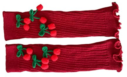ZYHARUKO Fashionabla stickade benvärmare för kvinnor vinter stövel manschetter fotlösa strumpor med jul körsbär rosett dekoration stickade stövlar manschetter, Röd, one size