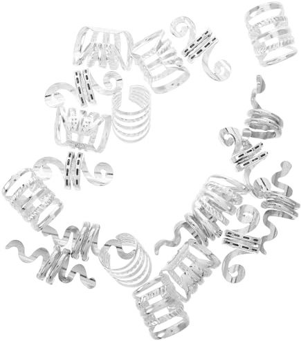 BRIGHTFUFU 20 Stück Teiliges Silbernes Haarschmuck Zöpfe aus Metall Dreadlocks Haarperlen und Clips Langlebige DIY Haar Accessoires für Flechten Rastazöpfe und Trendige Braids Frisuren
