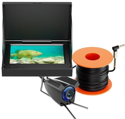 Yhenlovtt 12,7 cm Fischfinder mit 220°-Weitwinkel-Unterwasserkamera für Eisfluss Plus Bootsangeln – 100 m Tiefe IP67 wasserdicht für Nachtsicht, Schlammwasserdurchdringung (5,0 IPS + Kamera 30 m)