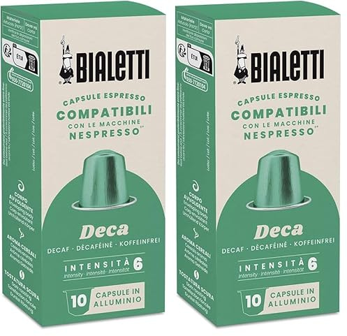 Bialetti Café Capsules compatibles Nespresso® - Décaféiné - 10 Capsules (Lot de 2)