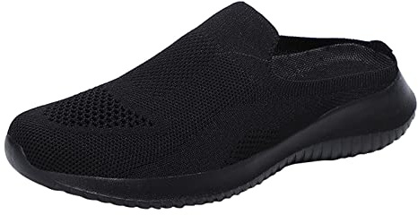 Generiska sneakers dam nät, fritidsskor dam sportiga sneakers andas slip-skor bekväma damskor mode barfotaskor lätta joggingskor nät träningsskor platta promenadskor, svart, 41 EU