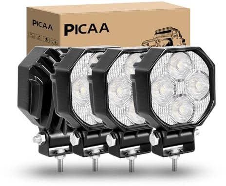 PICAA Luci da lavoro a Led, 4PCS Mini 2.8 pollici 32W Proiettori Flood per Fuoristrada, Fendinebbia per Ford Pickup SUV Barche ATV Quad UTV Carrelli Elevatori Moto Tractor Camper Bici 12V 24V, 6000K