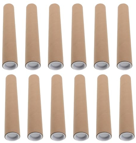 JOINPAYA 12 Tubi Postali in Carta Kraft con Tappo, Tubo di Imballaggio Cilindrico 30 Cm X 4 Cm, Protezione per Poster e Documenti Arrotolati, Soluzione per Spedizioni e Archiviazione