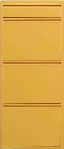 Kare Caruso 3+1 Designer Shoe Cabinet Yellow Narrow Space-Saving 119 x 50 x 15 cm with Key Compartment Shoe Tipper Steel with Space for 6 Pairs of Shoes Hallway