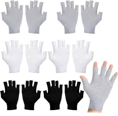 6Pairs Cotton Moisturizing Gloves Over Night Bedtime, Fingerless Cotton Gloves for Eczema, Spa Therapy Secure Glove One Size Black White Grey