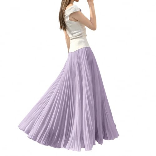 Artykey Maxi Skirts for Women UK Elegant Chiffon Elastic Waist Summer High Waist A Line Boho Holiday Beach Pleated Long Skirt