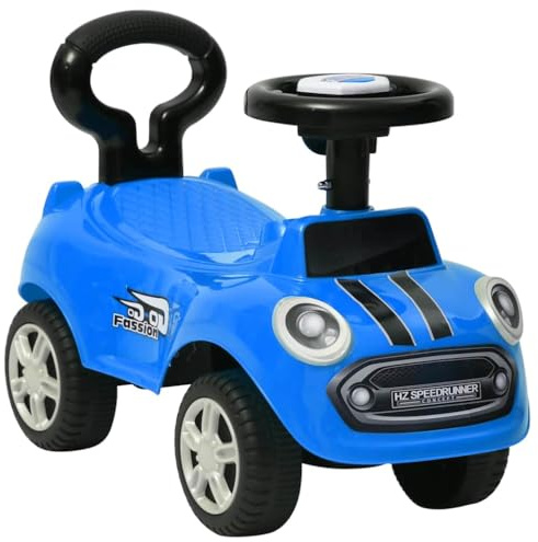 GeenYuu Auto per bambini, blu, in plastica, 52,5 x 25 x 35,5 cm, con clacson e schienale, scivolo e pedale, per bambini da 12 a 36 mesi, veicolo scorrevole per interni ed esterni