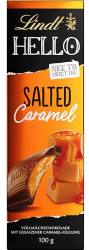 Lindt Schokolade HELLO Salted Caramel | 100 g Tafel | Vollmilch-Schokolade mit gesalzener Karamell-Füllung | Schokoladentafel | Schokoladengeschenk