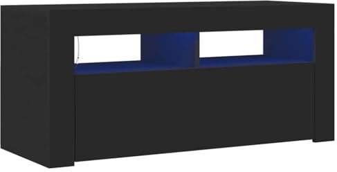 vidaXL Meuble TV avec éclairage LED, Noir, 90x35x40 cm, Panneaux de Bois, Support TV Jusqu’à 40, Buffet Bas avec étagères, Console Moderne pour Salon