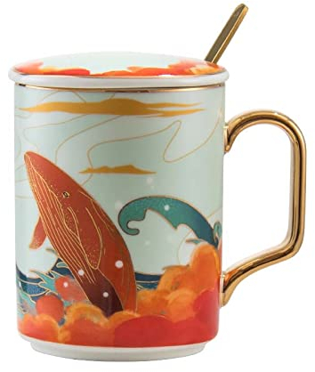 DECRZPB Ceramic Coffee Mug Whale Tea Cup Pottery Coffee Cup Milk Juice Mug Birthday Gift for Office and Home