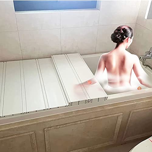 Staubdichte Badewannenabdeckung, Faltbare Anti-Staub-BestäNdige Badewannenabdeckung Badewannenisolierabdeckung, Kann Weinglas, BüCher, Tablets, Handys Aufbewahren,Weiß,75x170x0.6cm